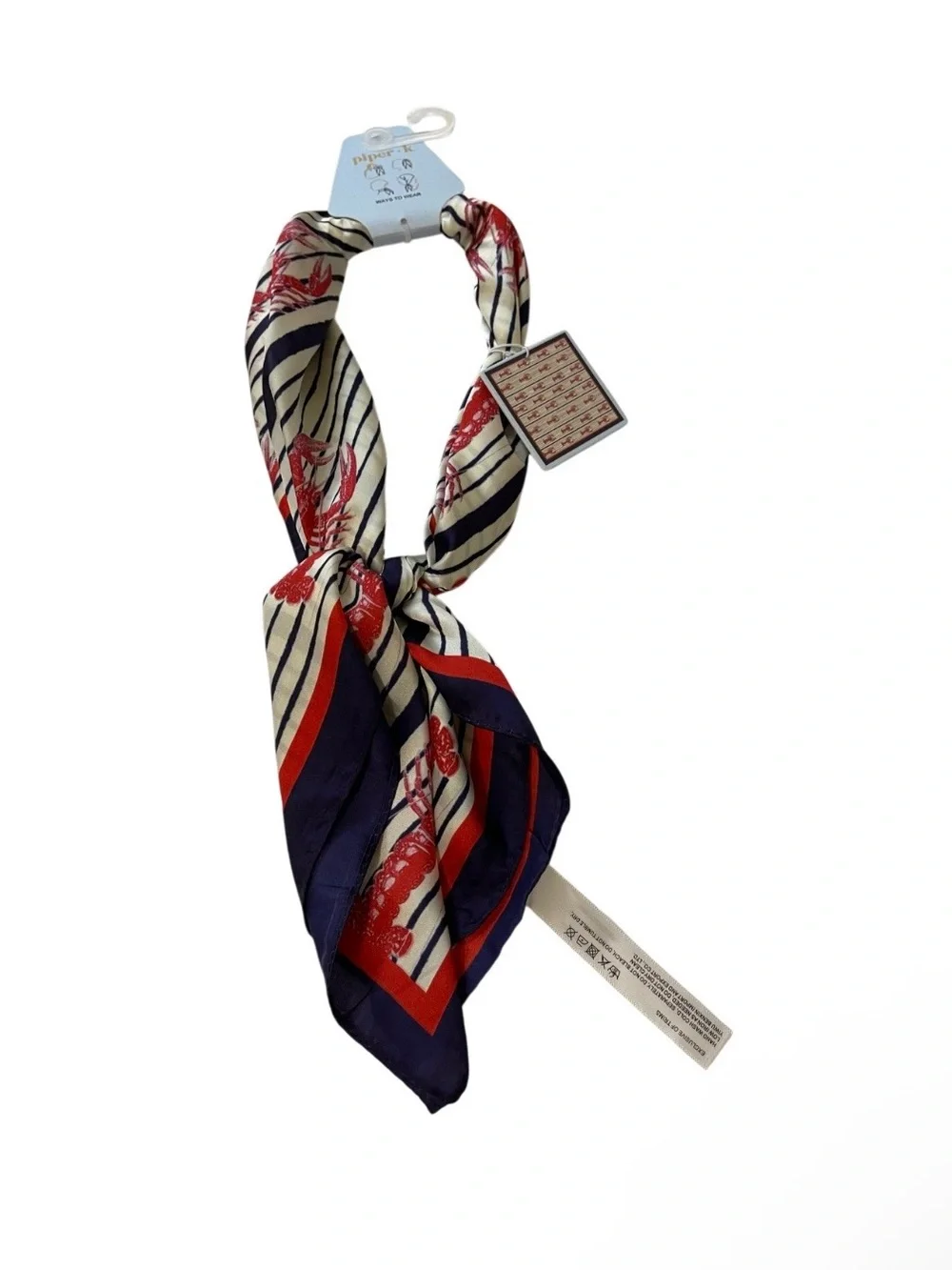 Piper K Red White Blue Striped Lobster Silk Scarf - NWT **